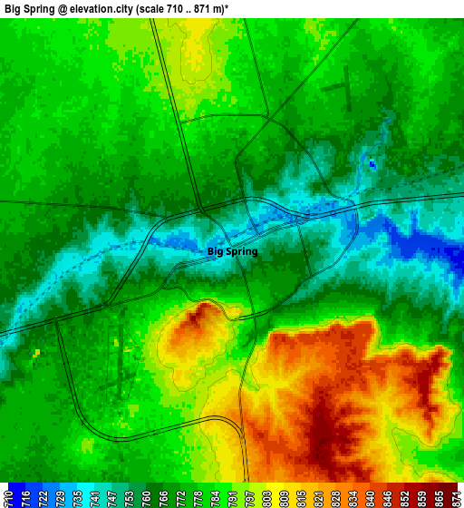 Zoom OUT 2x Big Spring, United States elevation map