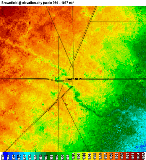 Zoom OUT 2x Brownfield, United States elevation map
