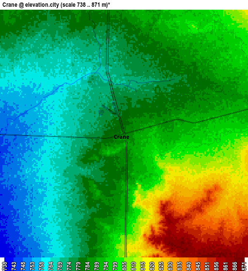 Zoom OUT 2x Crane, United States elevation map