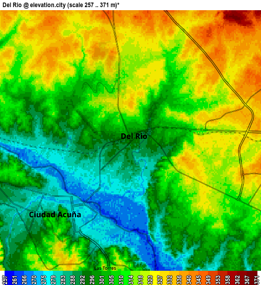 Zoom OUT 2x Del Rio, United States elevation map