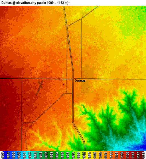 Zoom OUT 2x Dumas, United States elevation map