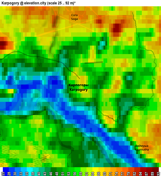 Zoom OUT 2x Karpogory, Russia elevation map