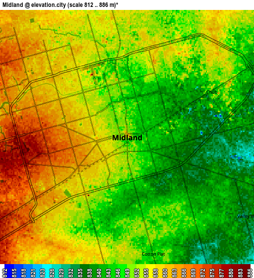 Zoom OUT 2x Midland, United States elevation map