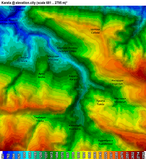 Zoom OUT 2x Karata, Russia elevation map