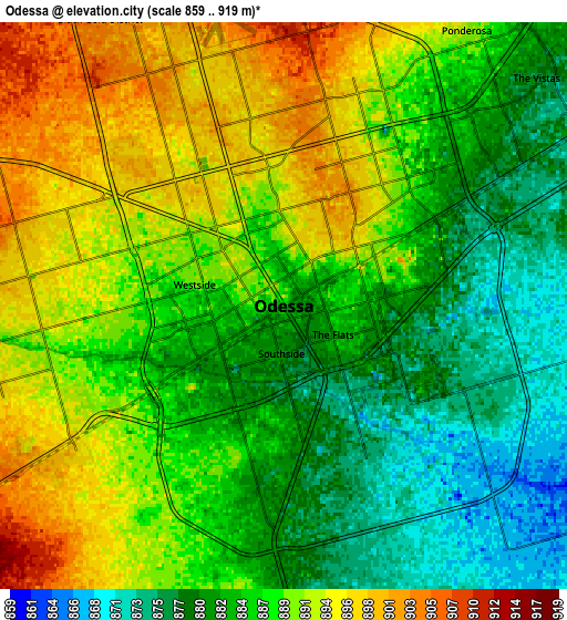 Zoom OUT 2x Odessa, United States elevation map