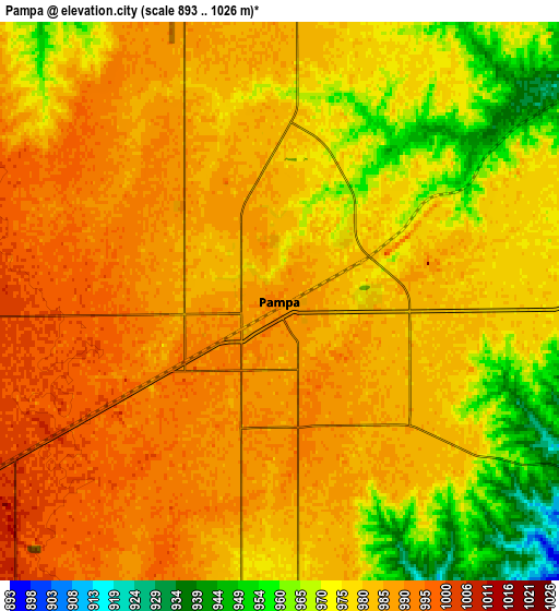 Zoom OUT 2x Pampa, United States elevation map