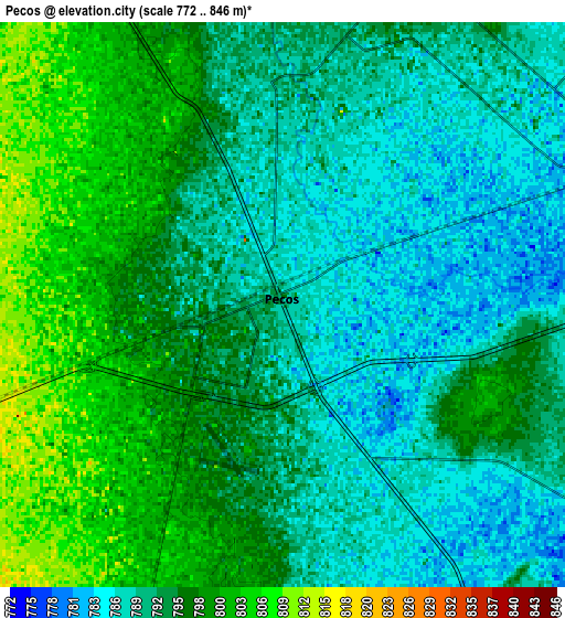 Zoom OUT 2x Pecos, United States elevation map