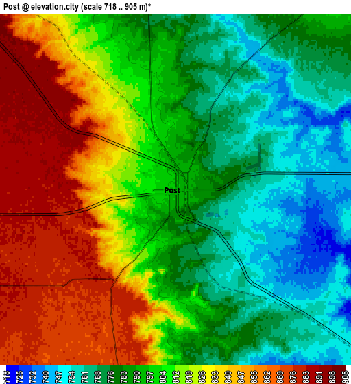 Zoom OUT 2x Post, United States elevation map