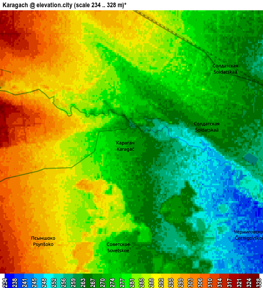Zoom OUT 2x Karagach, Russia elevation map