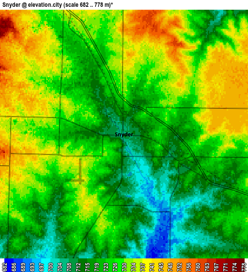 Zoom OUT 2x Snyder, United States elevation map