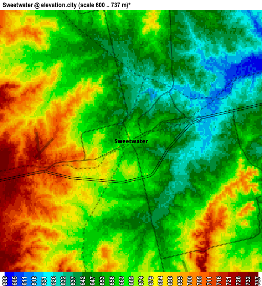 Zoom OUT 2x Sweetwater, United States elevation map