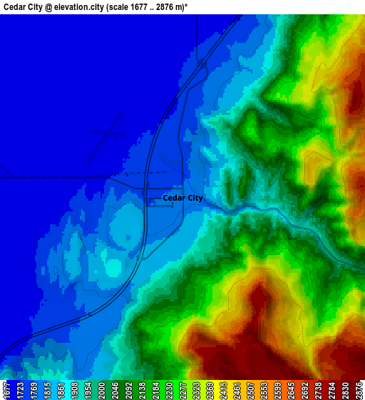 Zoom OUT 2x Cedar City, United States elevation map