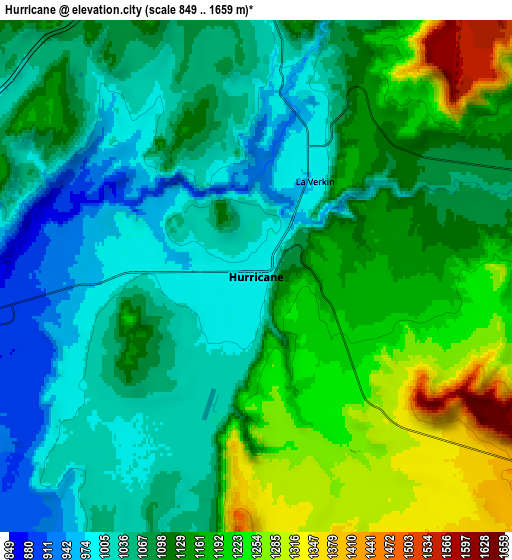 Zoom OUT 2x Hurricane, United States elevation map