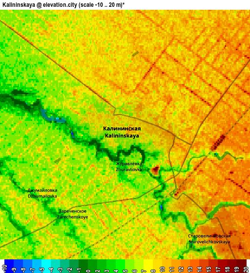 Zoom OUT 2x Kalininskaya, Russia elevation map