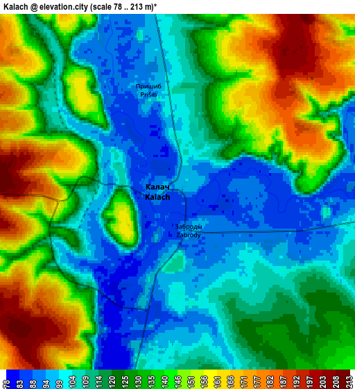 Zoom OUT 2x Kalach, Russia elevation map