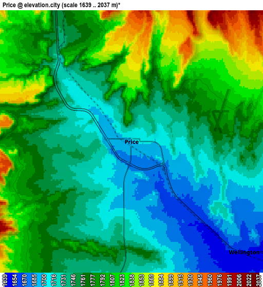 Zoom OUT 2x Price, United States elevation map