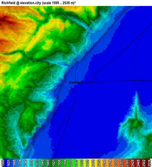 Zoom OUT 2x Richfield, United States elevation map