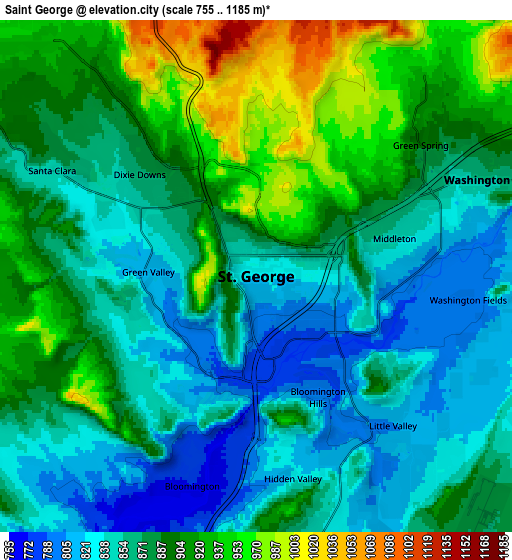 Zoom OUT 2x Saint George, United States elevation map