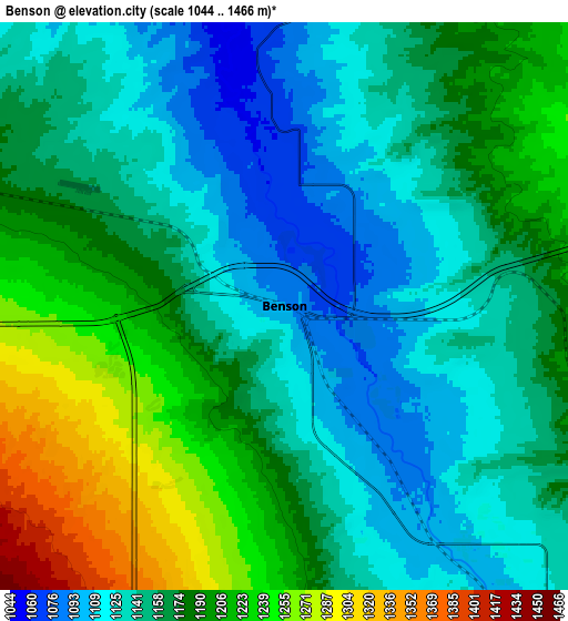 Zoom OUT 2x Benson, United States elevation map