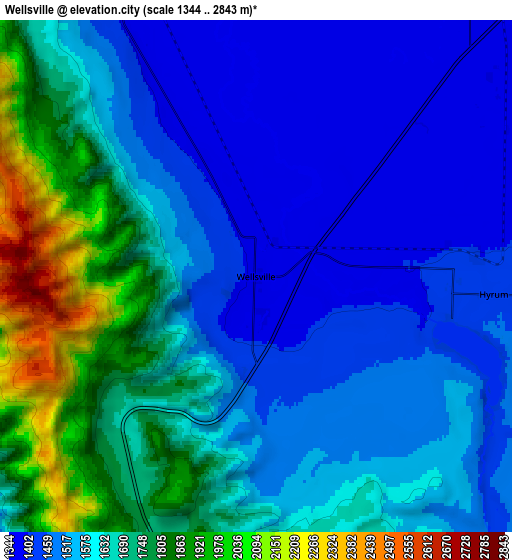 Zoom OUT 2x Wellsville, United States elevation map