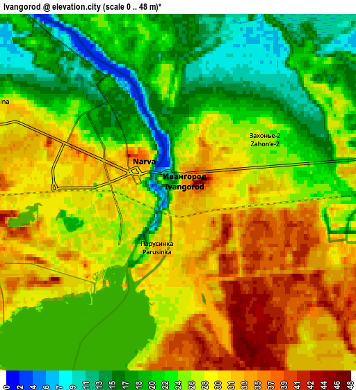 Zoom OUT 2x Ivangorod, Russia elevation map