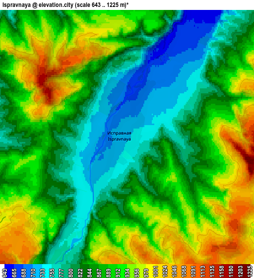 Zoom OUT 2x Ispravnaya, Russia elevation map