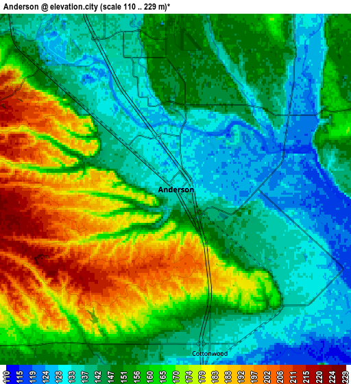 Zoom OUT 2x Anderson, United States elevation map