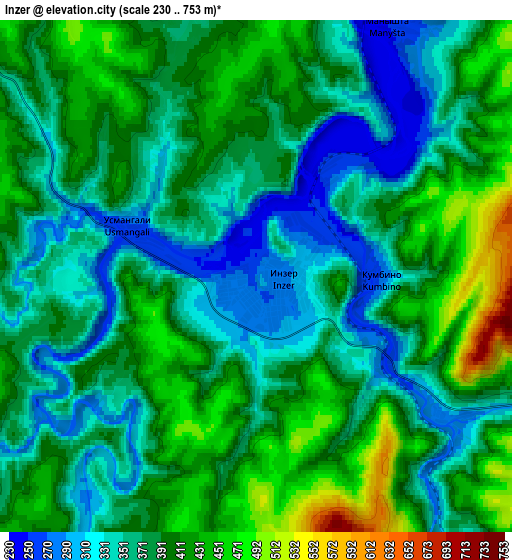 Zoom OUT 2x Inzer, Russia elevation map