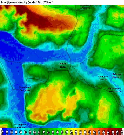 Zoom OUT 2x Inza, Russia elevation map