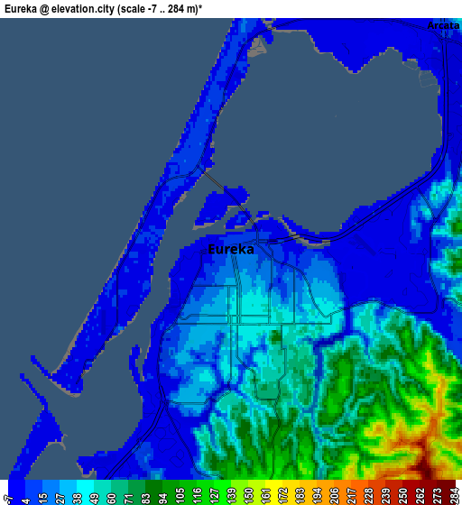 Zoom OUT 2x Eureka, United States elevation map