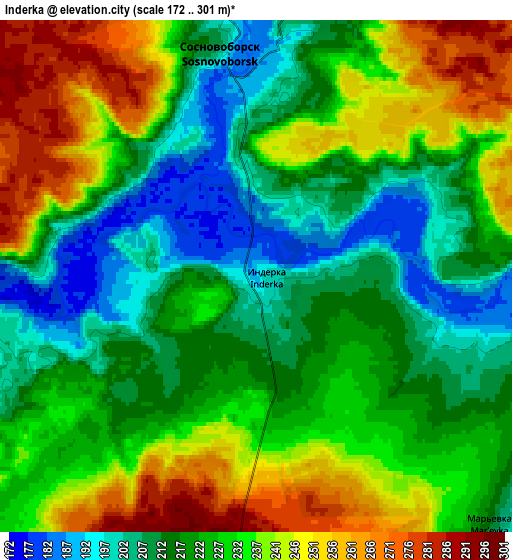 Zoom OUT 2x Inderka, Russia elevation map