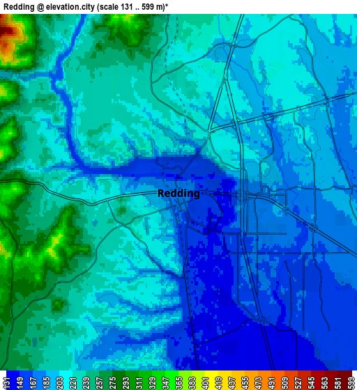 Zoom OUT 2x Redding, United States elevation map