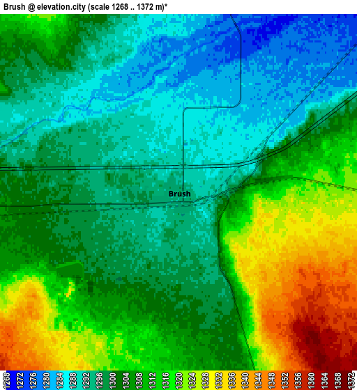 Zoom OUT 2x Brush, United States elevation map