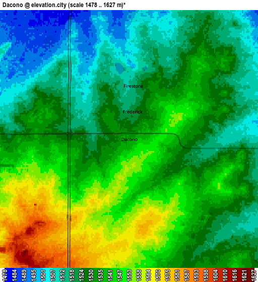 Zoom OUT 2x Dacono, United States elevation map