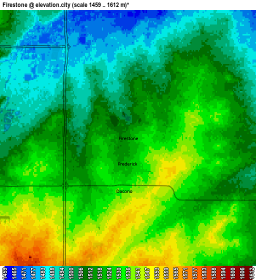 Zoom OUT 2x Firestone, United States elevation map