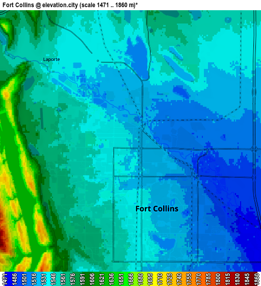 Zoom OUT 2x Fort Collins, United States elevation map