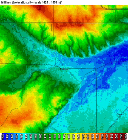 Zoom OUT 2x Milliken, United States elevation map