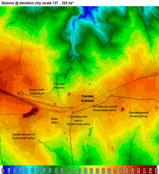 Zoom OUT 2x Gukovo, Russia elevation map