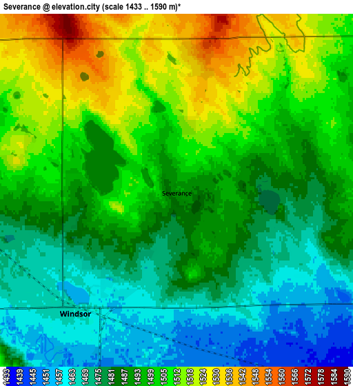 Zoom OUT 2x Severance, United States elevation map