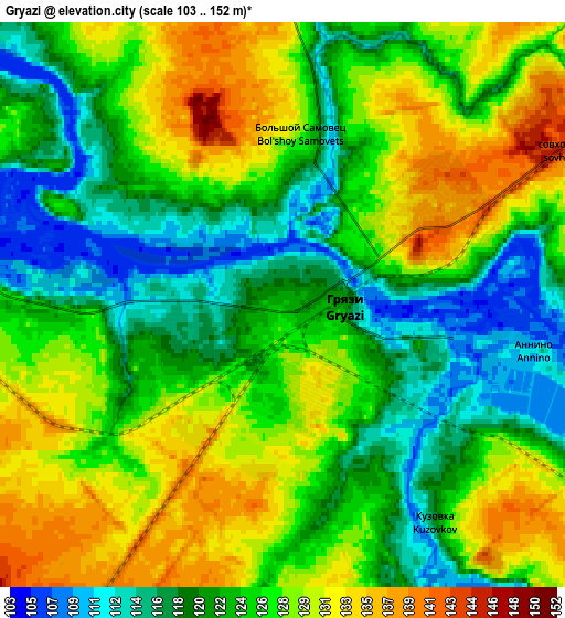 Zoom OUT 2x Gryazi, Russia elevation map