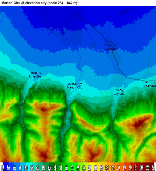 Zoom OUT 2x Martan-Chu, Russia elevation map