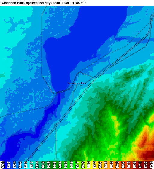 Zoom OUT 2x American Falls, United States elevation map