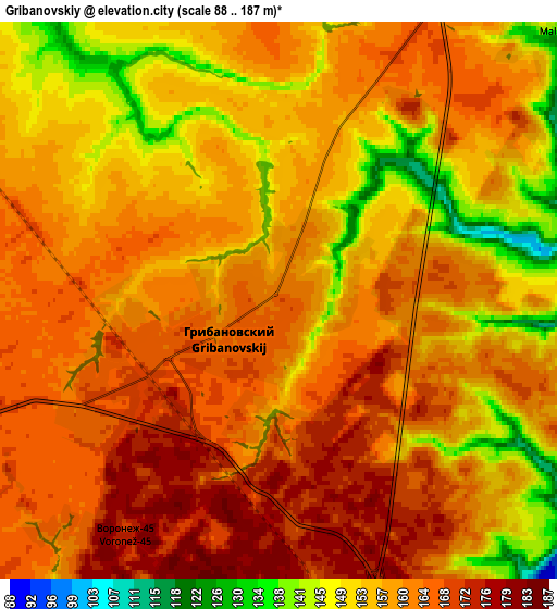 Zoom OUT 2x Gribanovskiy, Russia elevation map