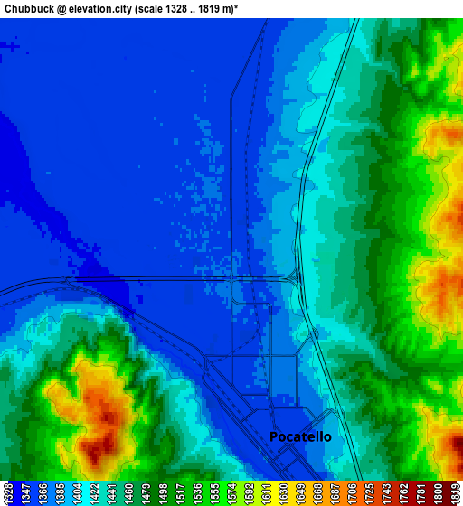 Zoom OUT 2x Chubbuck, United States elevation map