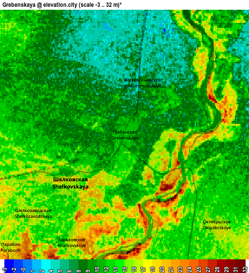 Zoom OUT 2x Grebenskaya, Russia elevation map