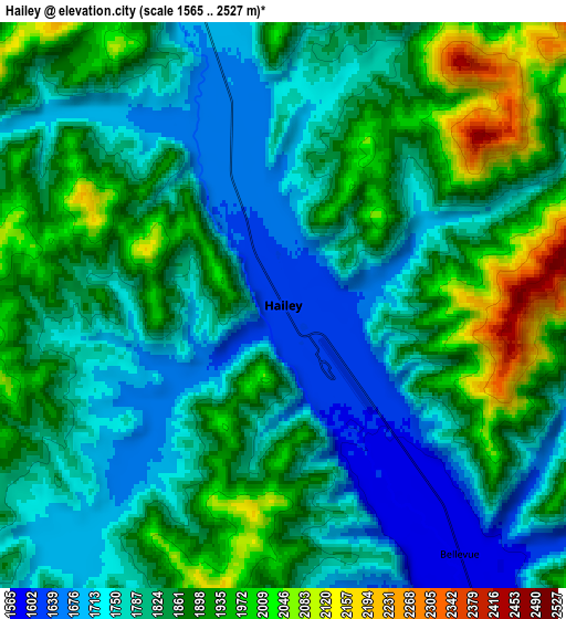 Zoom OUT 2x Hailey, United States elevation map