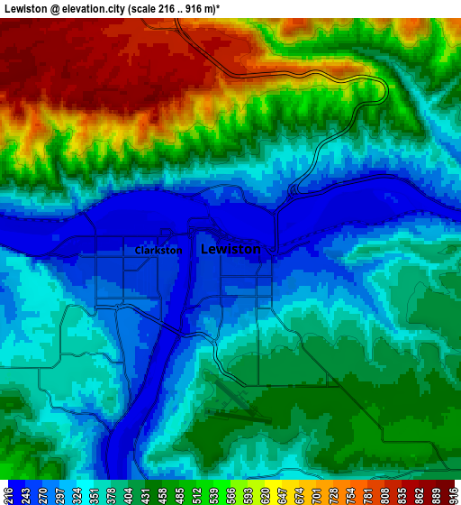 Zoom OUT 2x Lewiston, United States elevation map