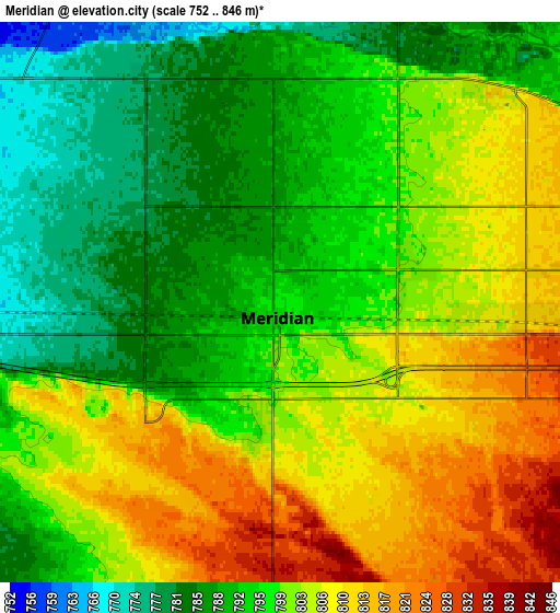 Zoom OUT 2x Meridian, United States elevation map