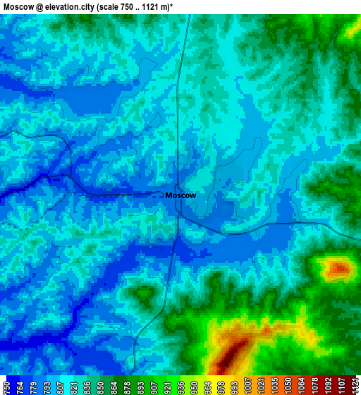 Zoom OUT 2x Moscow, United States elevation map