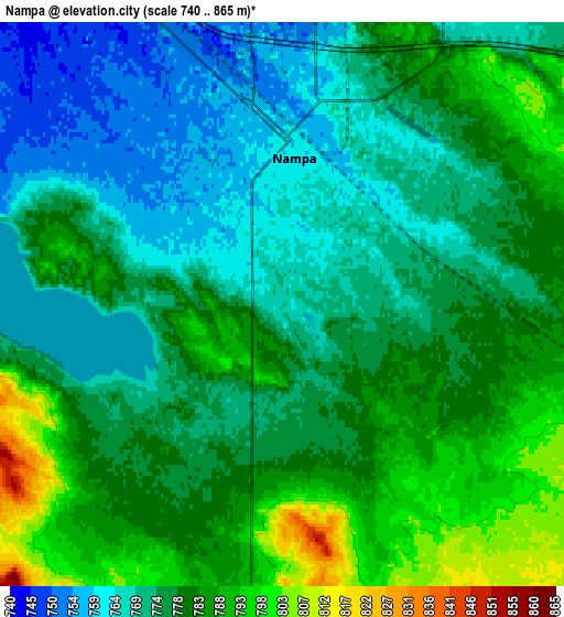 Zoom OUT 2x Nampa, United States elevation map